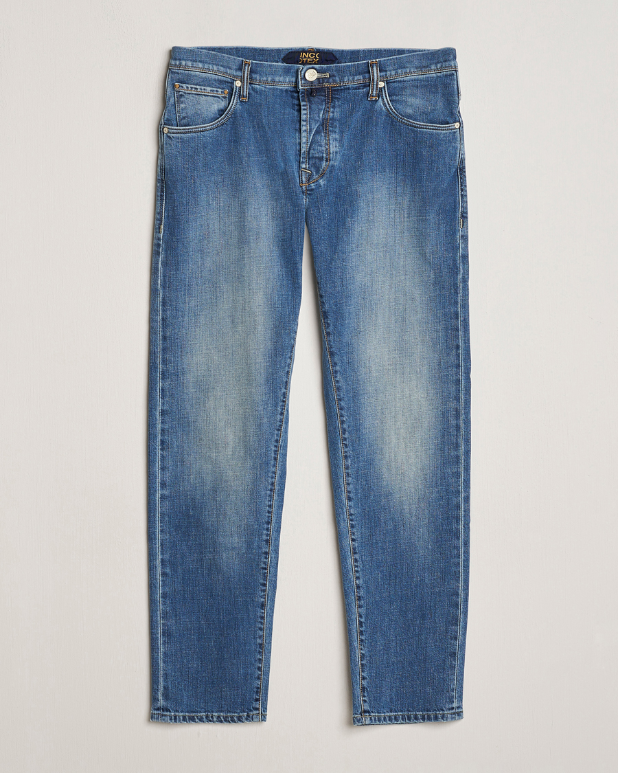 Heren | Jeans | Incotex | 5-Pocket Stretch Denim Medium Blue