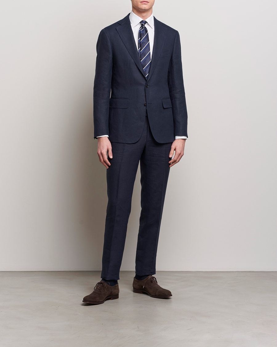 Heren | Tweedelige pakken | Canali | Capri Linen Suit Navy