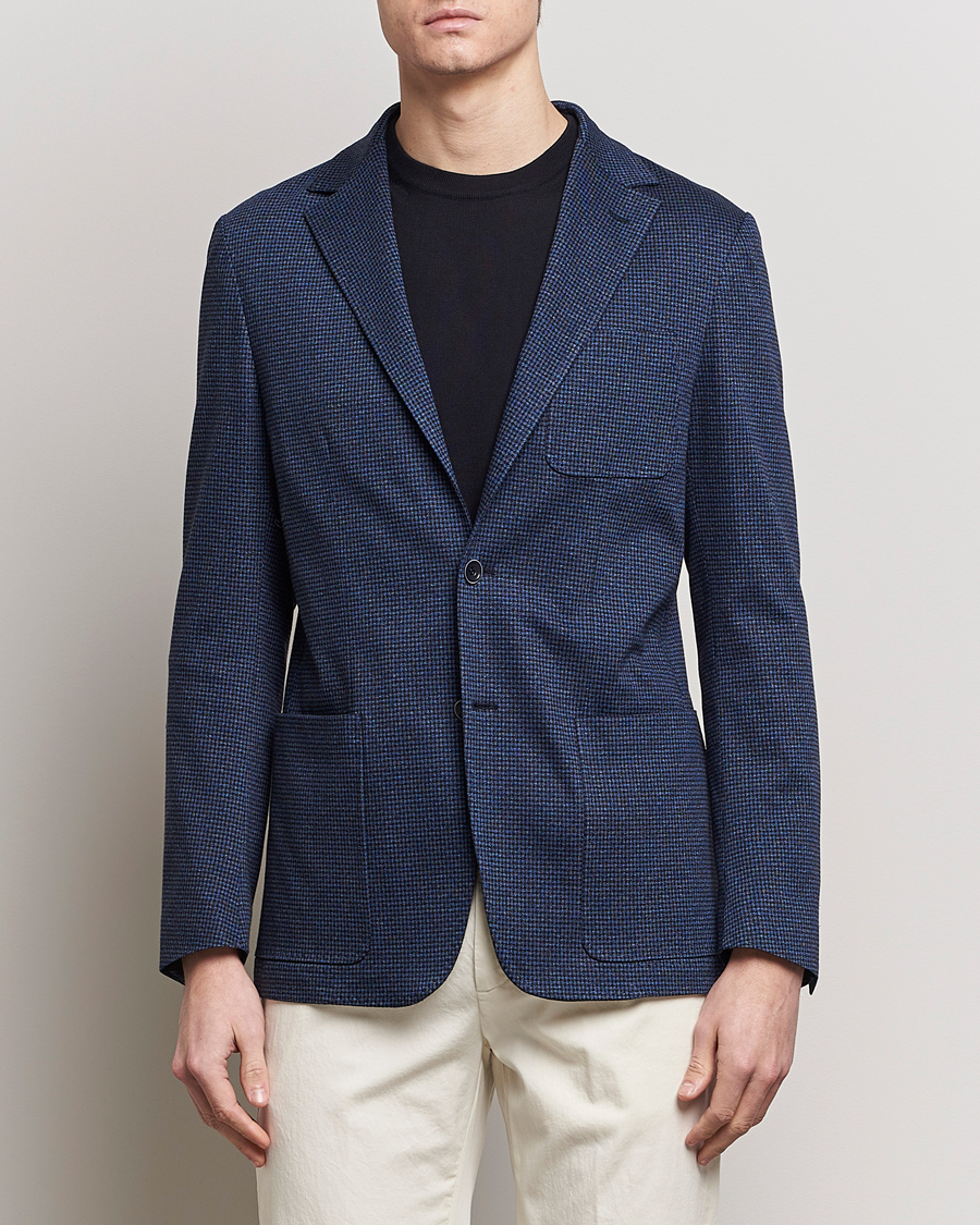 Heren | Katoenen blazers | Canali | Micro Check Jersey Blazer Navy