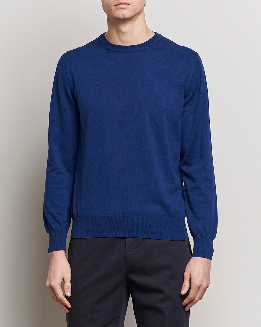 Heren | Quiet Luxury | Canali | Cotton Crew Neck Pullover Royal Blue