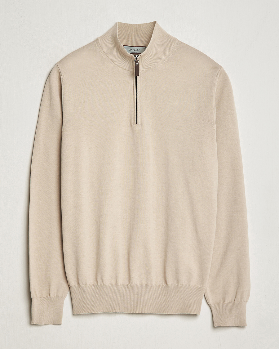 Heren | Truien | Canali | Cotton Half Zip Sweater Beige
