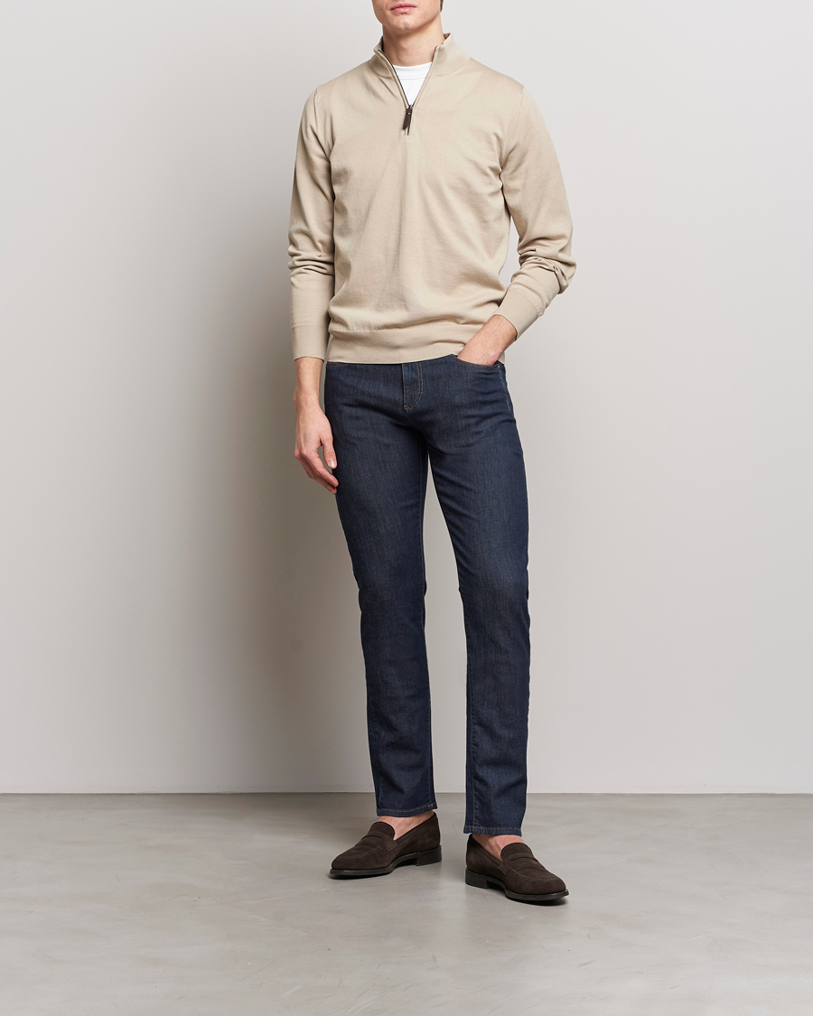 Heren | Truien | Canali | Cotton Half Zip Sweater Beige