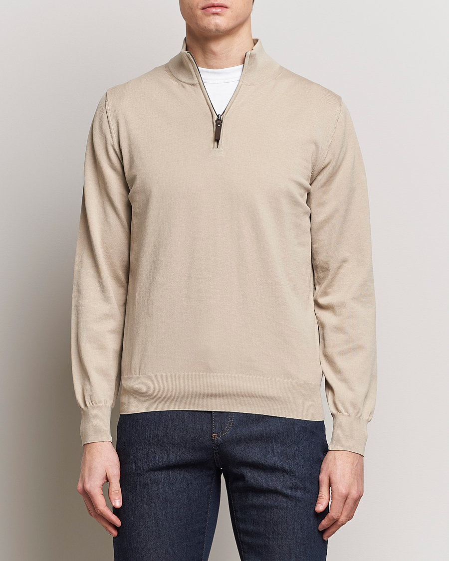 Heren | Half-zip | Canali | Cotton Half Zip Sweater Beige