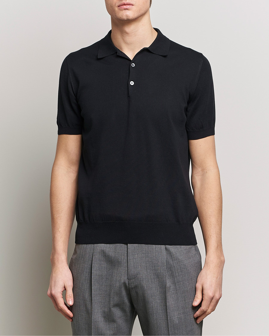 Heren | Business & Beyond | Canali | Cotton Short Sleeve Polo Black