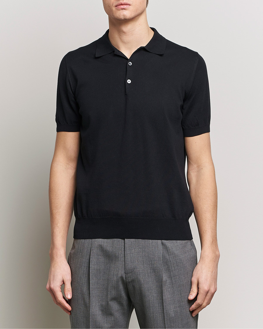 Heren | Quiet Luxury | Canali | Cotton Short Sleeve Polo Black