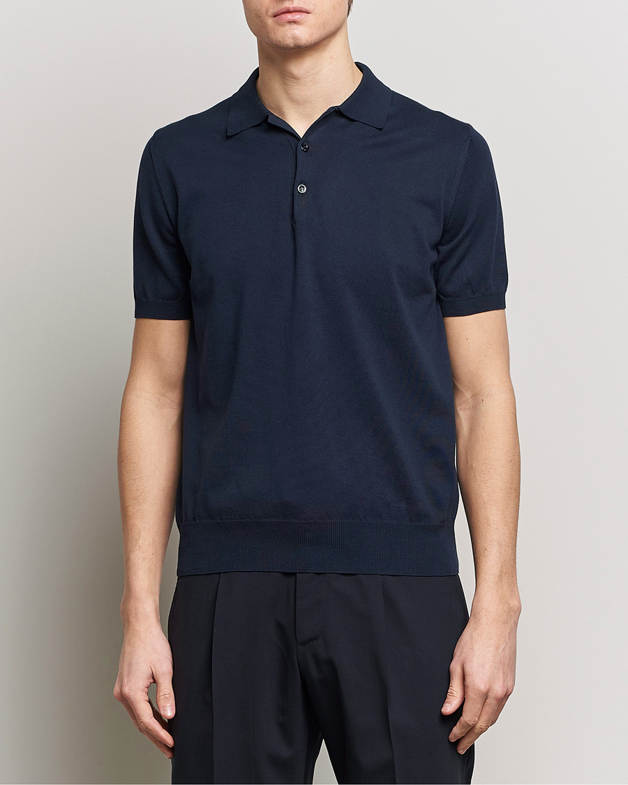 Heren | Afdelingen | Canali | Cotton Short Sleeve Polo Navy