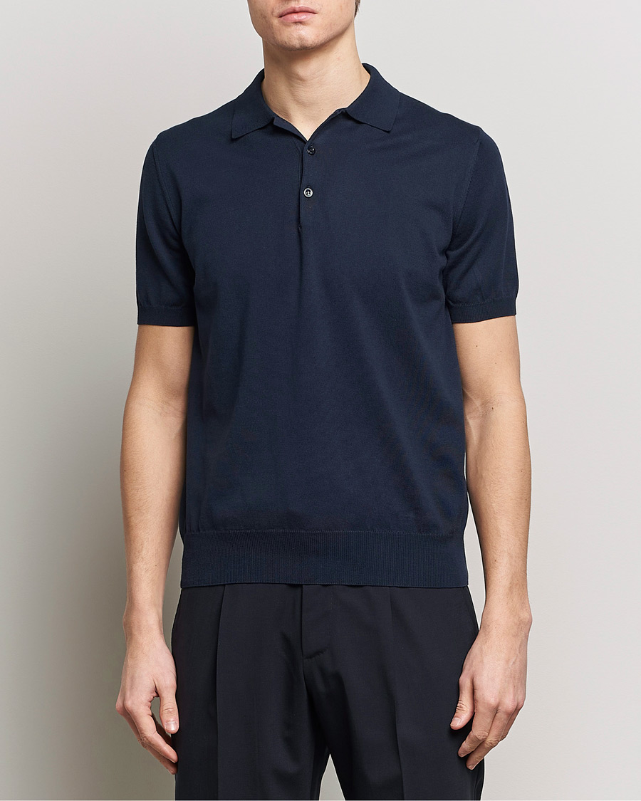 Heren | Canali | Canali | Cotton Short Sleeve Polo Navy