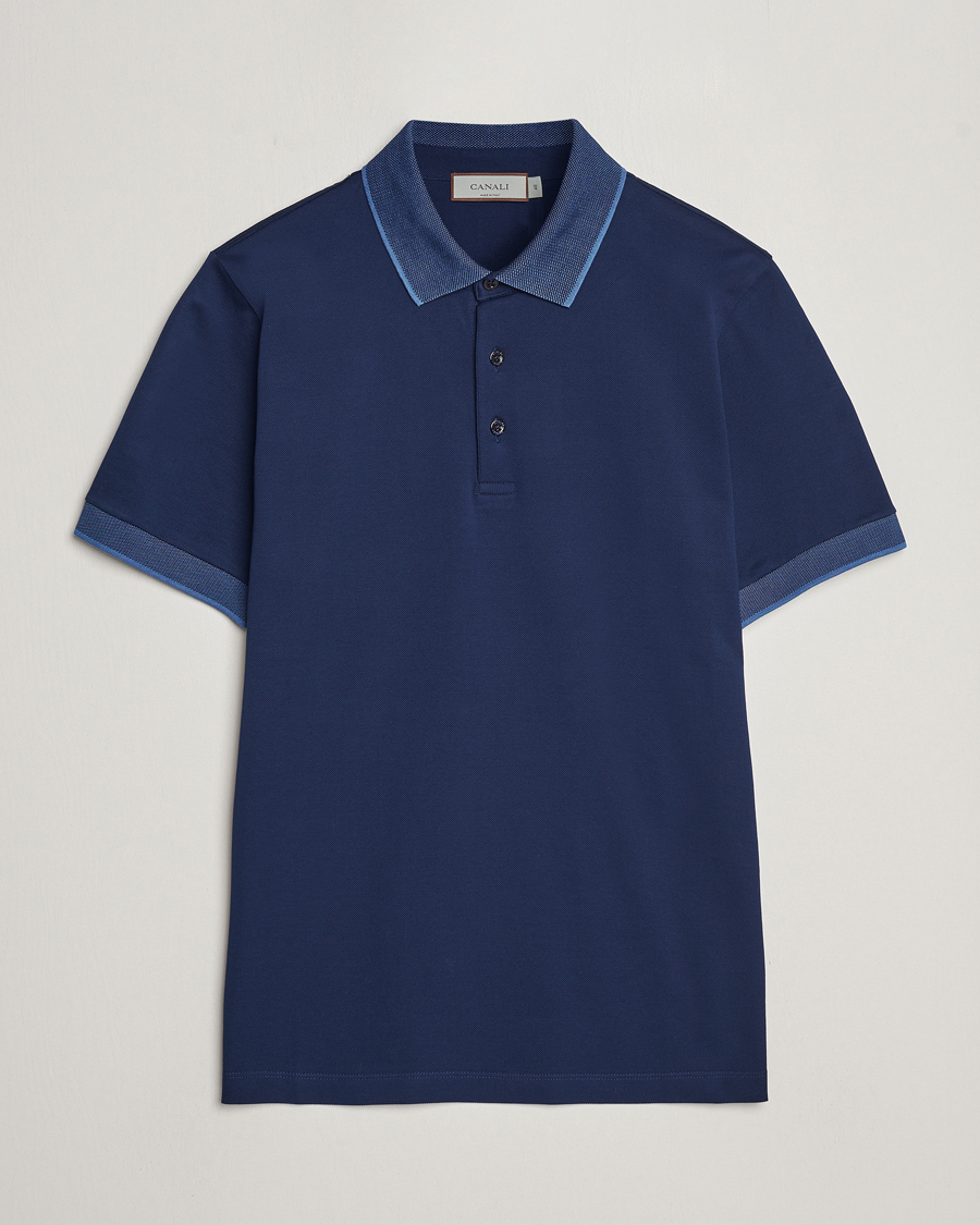 Heren | Polo's | Canali | Contrast Collar Short Sleeve Polo Dark Blue