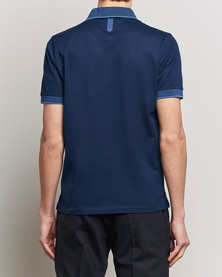 Heren | Polo's | Canali | Contrast Collar Short Sleeve Polo Dark Blue