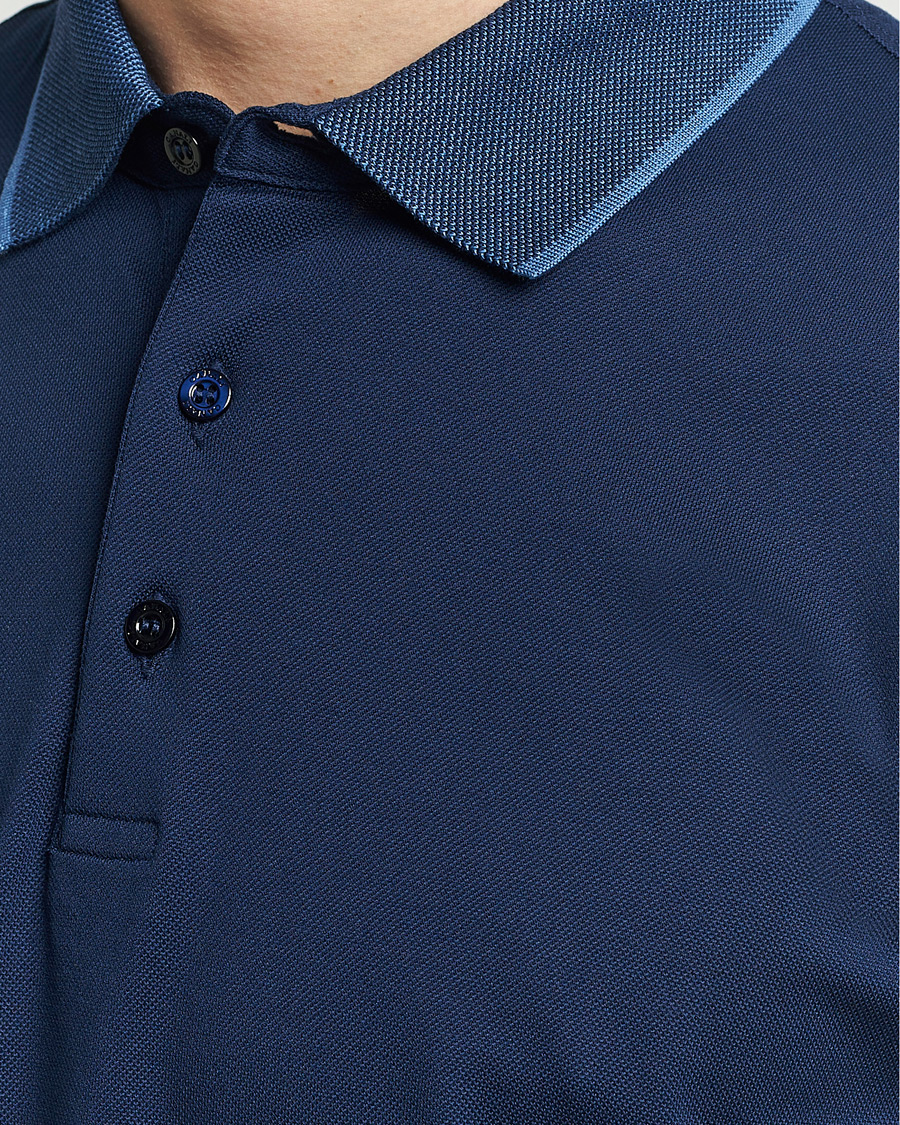 Heren | Polo's | Canali | Contrast Collar Short Sleeve Polo Dark Blue