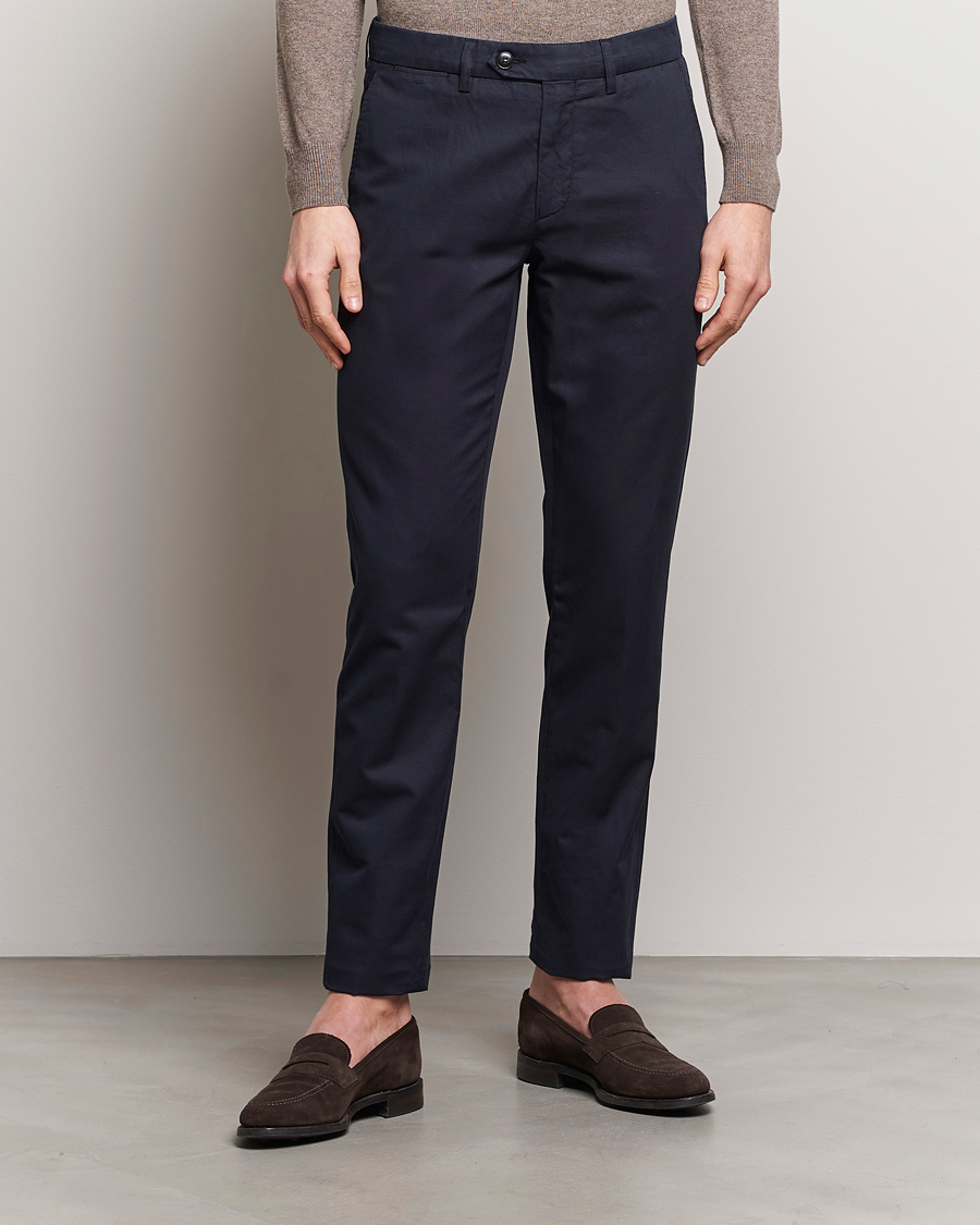 Heren | Business & Beyond | Canali | Cotton/Linen Trousers Navy