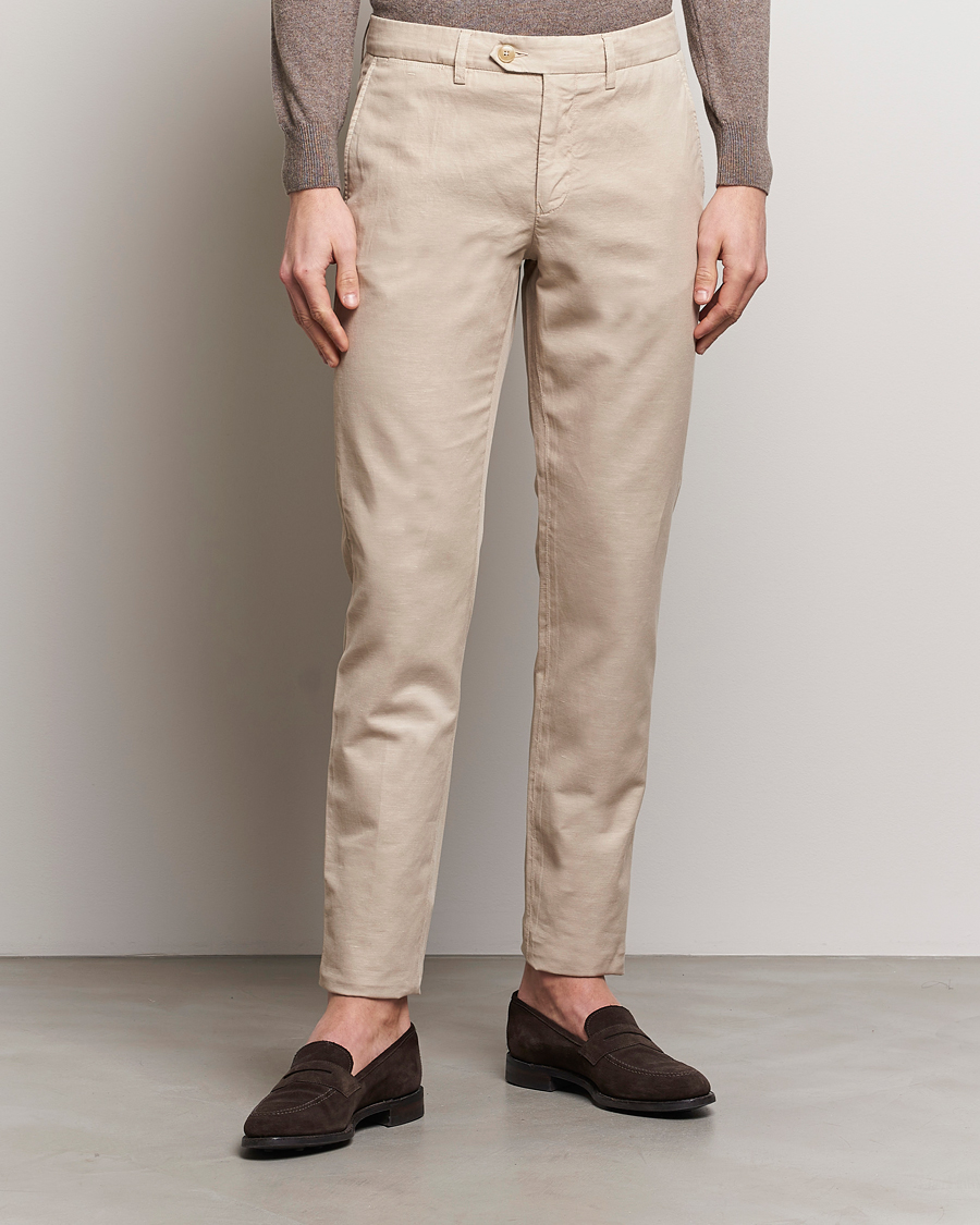 Heren | Business & Beyond | Canali | Cotton/Linen Trousers Light Beige