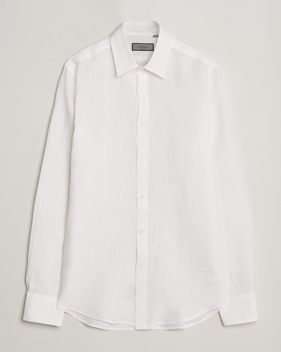 Heren | Overhemden | Canali | Slim Fit Linen Sport Shirt White