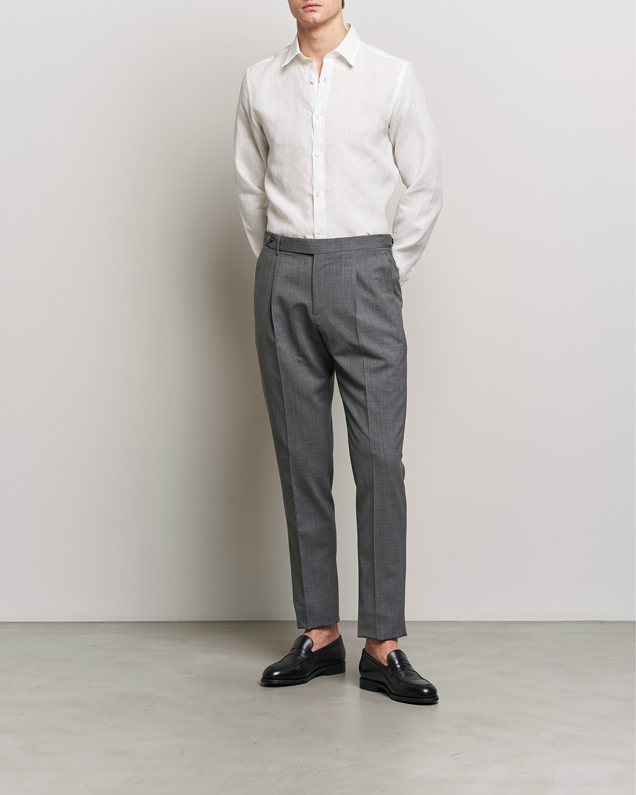 Heren | Overhemden | Canali | Slim Fit Linen Sport Shirt White
