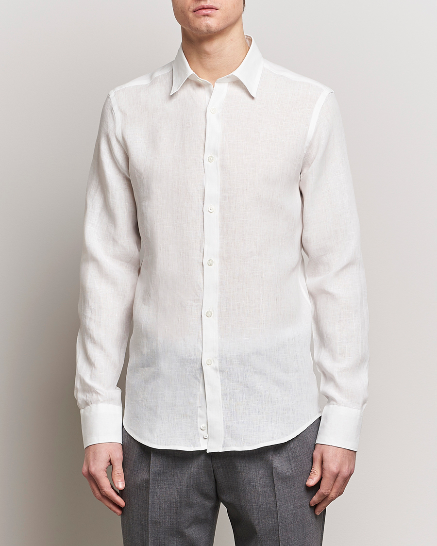 Heren | Overhemden | Canali | Slim Fit Linen Sport Shirt White