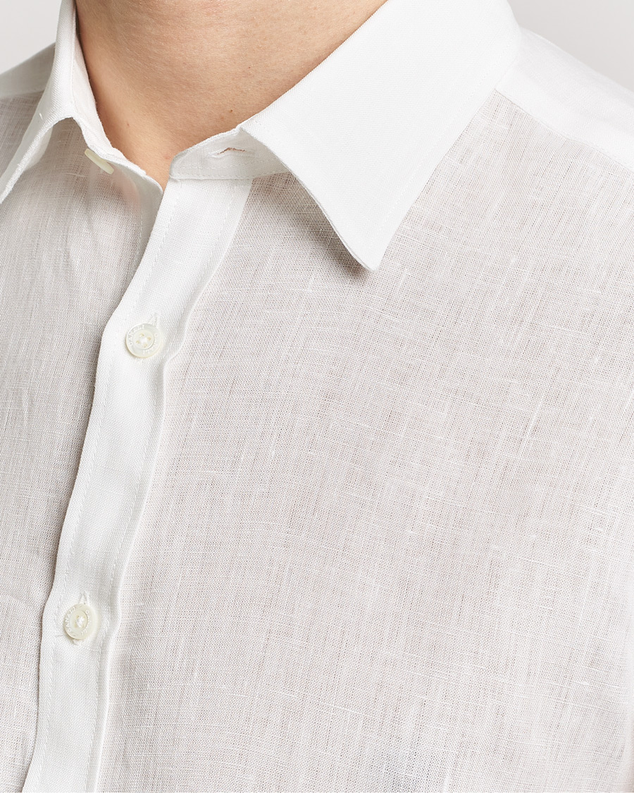 Heren | Overhemden | Canali | Slim Fit Linen Sport Shirt White