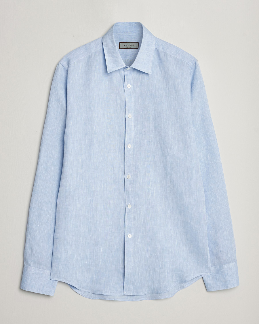 Heren | Overhemden | Canali | Slim Fit Linen Sport Shirt Light Blue