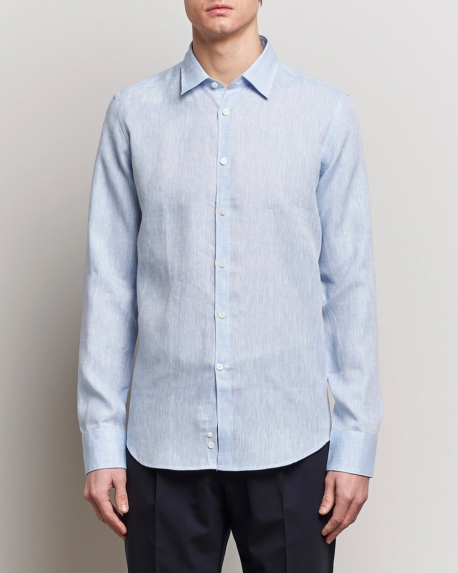 Heren | Overhemden | Canali | Slim Fit Linen Sport Shirt Light Blue