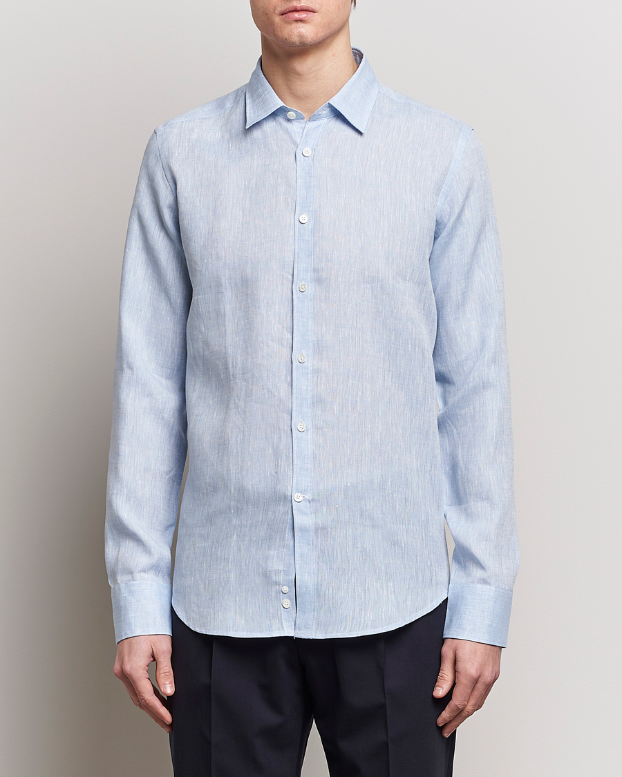 Heren | Casual | Canali | Slim Fit Linen Sport Shirt Light Blue