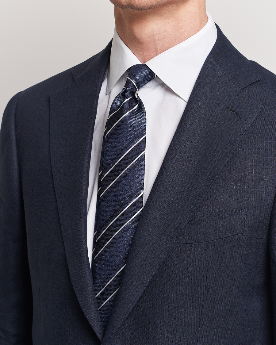 Heren | Business & Beyond | Canali | Regimental Stripe Silk Tie Dark Blue