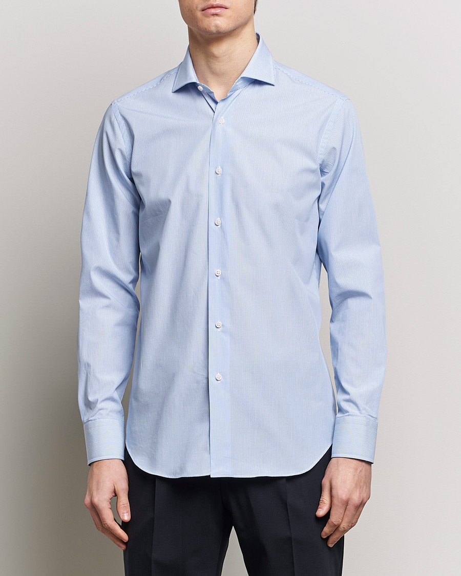 Heren | Overhemden | Grigio | Cotton Poplin Dress Shirt Light Blue Stripe