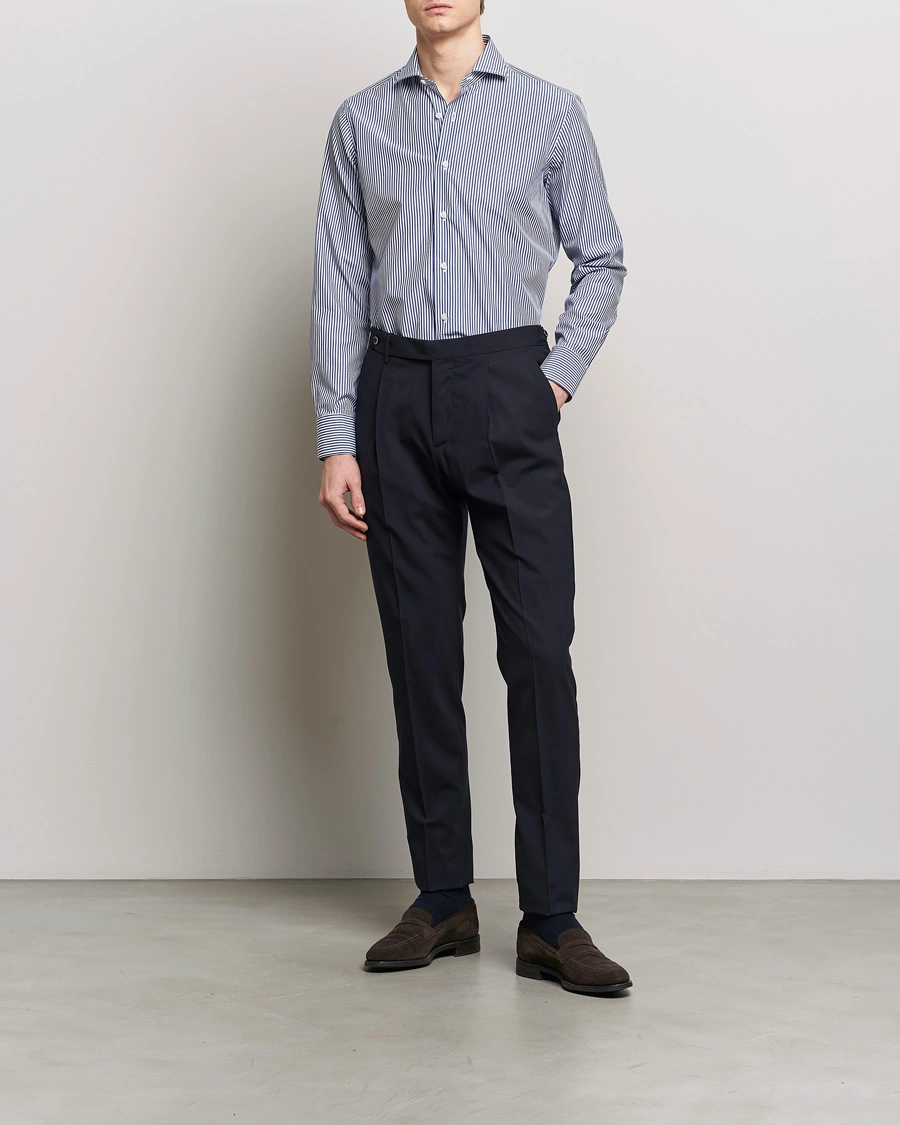 Heren | Formeel | Grigio | Cotton Poplin Dress Shirt Blue Stripe