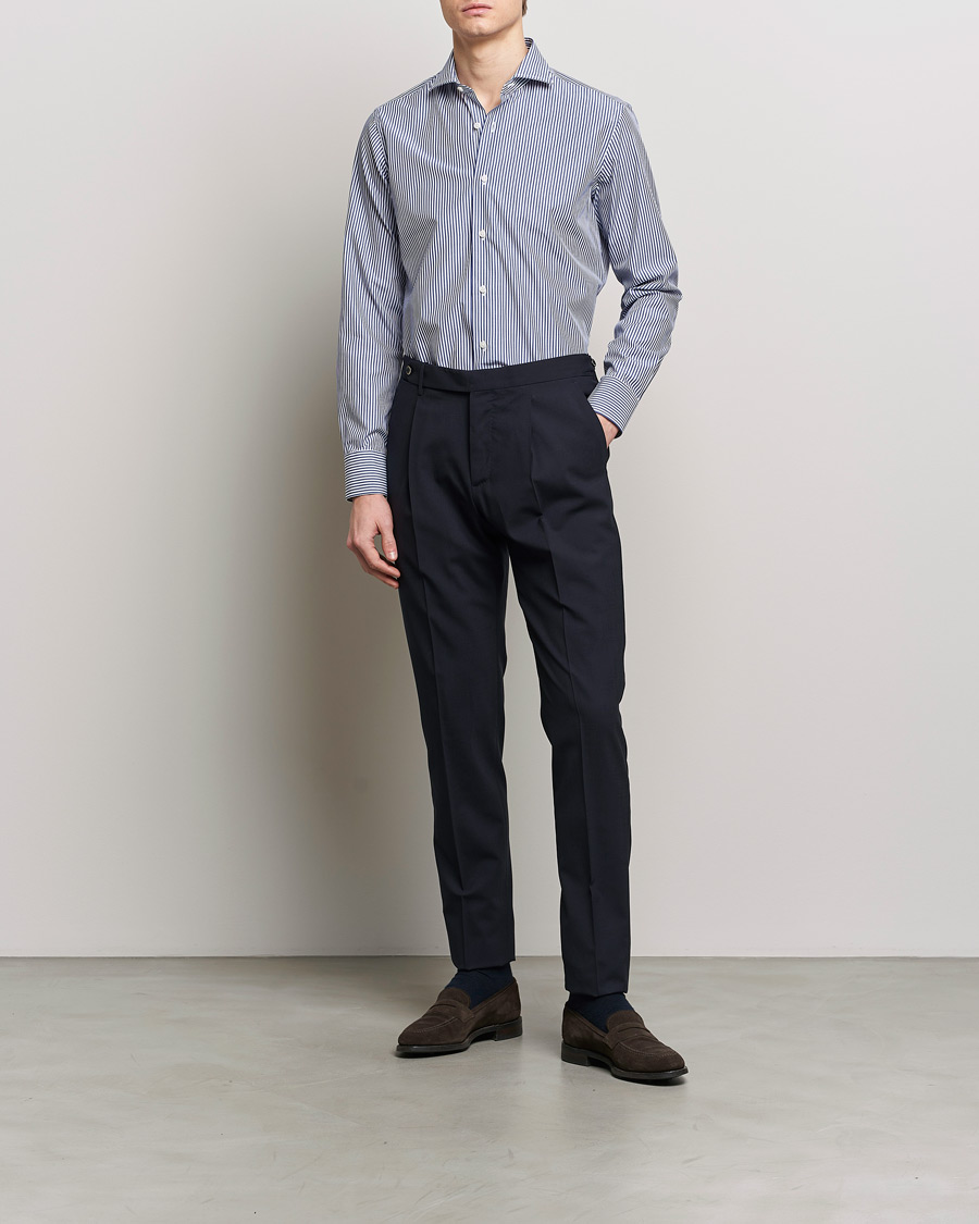 Heren | Grigio | Grigio | Cotton Poplin Dress Shirt Blue Stripe