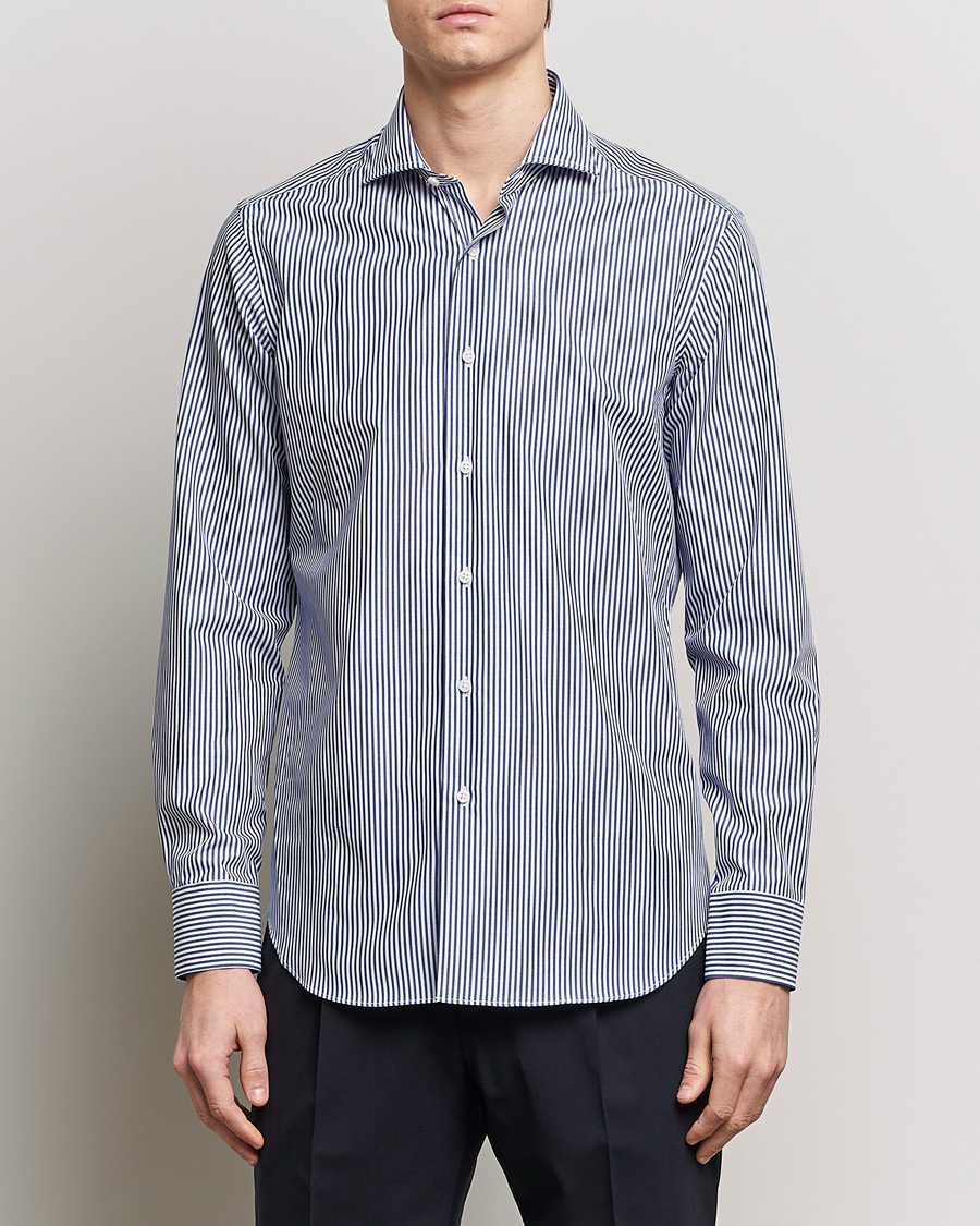 Heren | Overhemden | Grigio | Cotton Poplin Dress Shirt Blue Stripe
