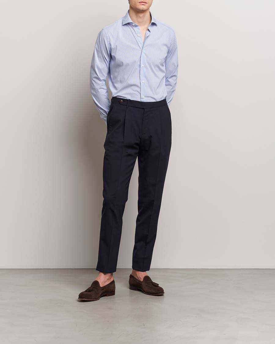 Heren | Formeel | Grigio | Comfort Stretch Dress Shirt Light Blue Stripe