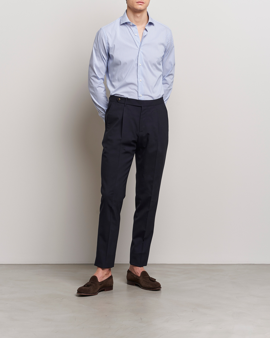 Heren | Overhemden | Grigio | Comfort Stretch Dress Shirt Light Blue Stripe