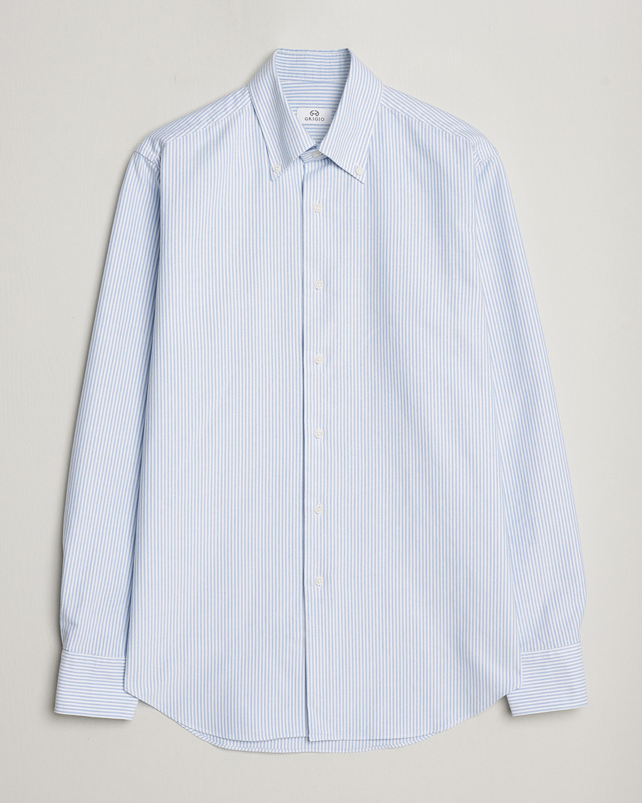 Heren | Overhemden | Grigio | Oxford Button Down Shirt Light Blue Stripe
