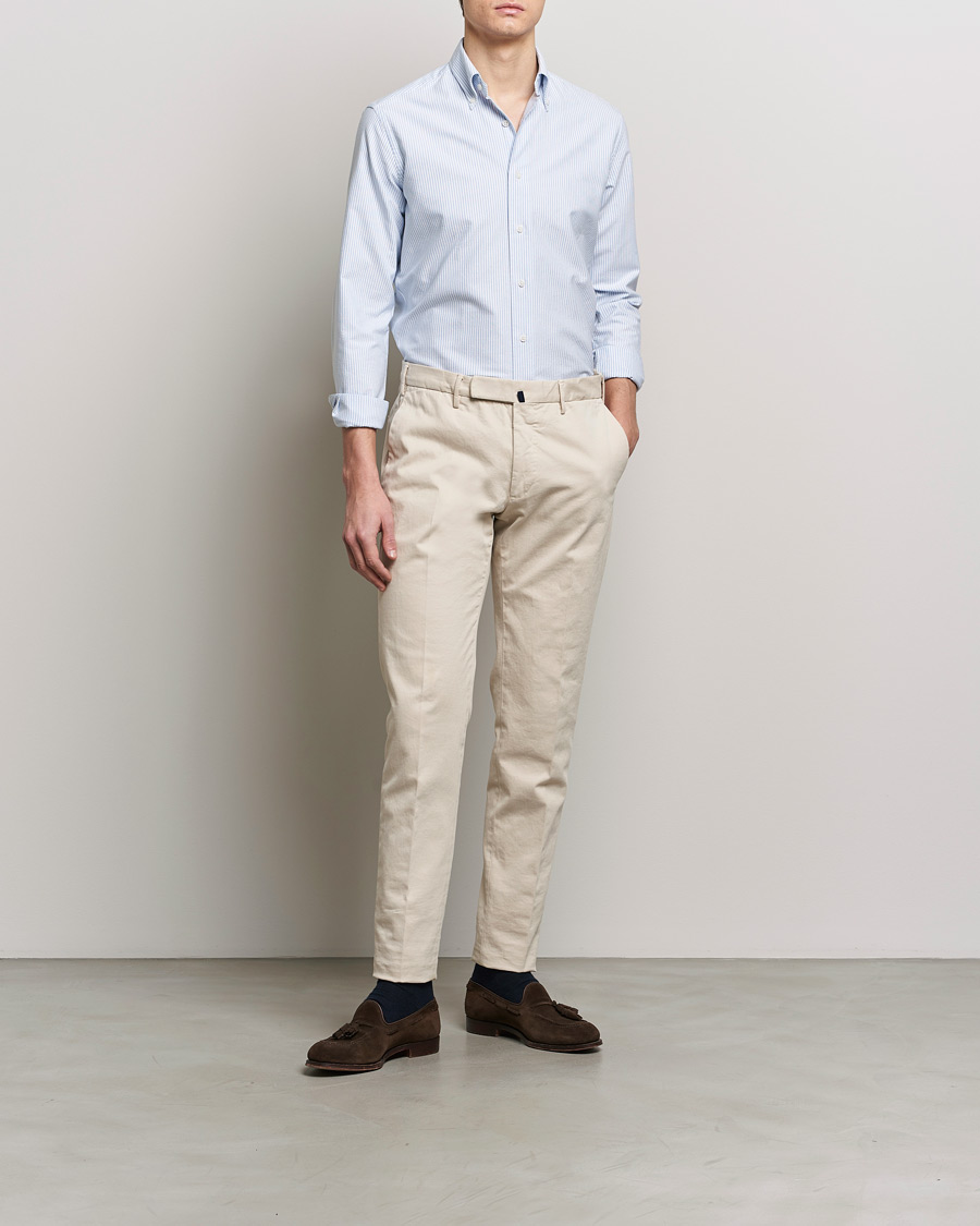 Heren | Overhemden | Grigio | Oxford Button Down Shirt Light Blue Stripe