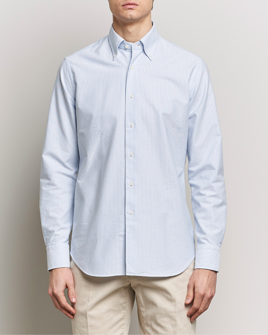 Heren | Overhemden | Grigio | Oxford Button Down Shirt Light Blue Stripe