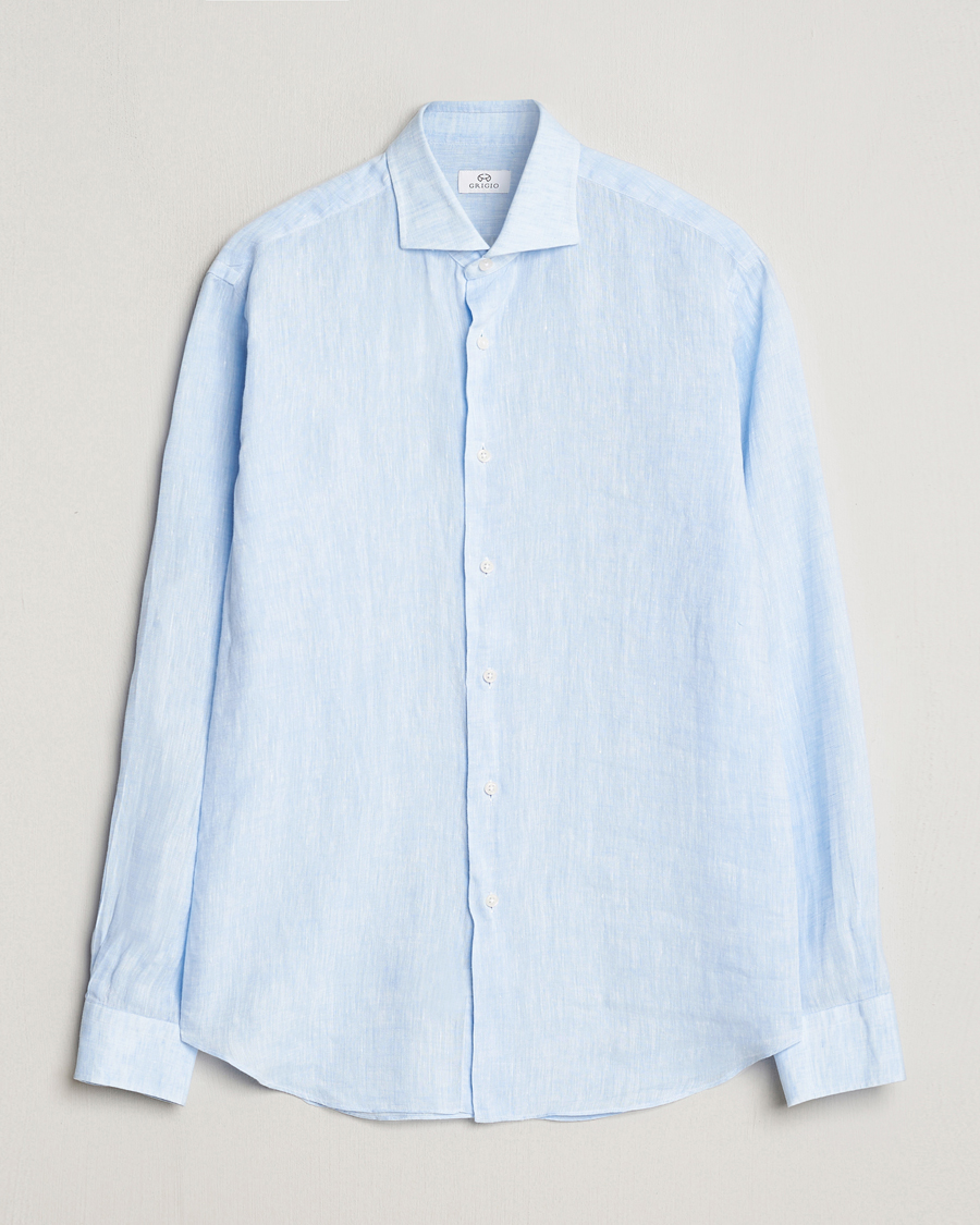 Heren | Overhemden | Grigio | Linen Casual Shirt Light Blue