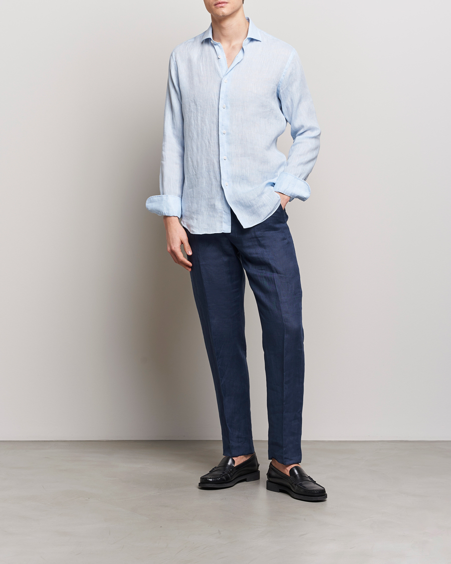 Heren | Overhemden | Grigio | Linen Casual Shirt Light Blue