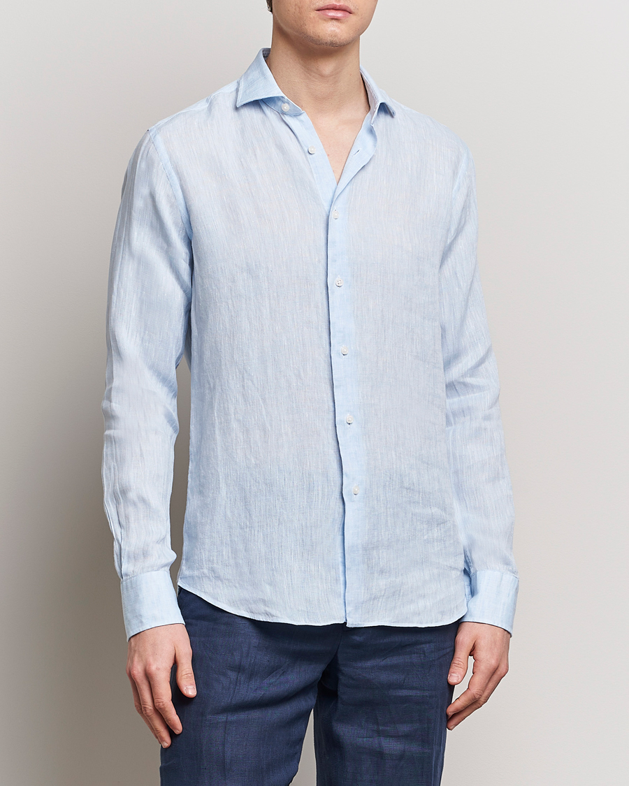 Heren | Overhemden | Grigio | Linen Casual Shirt Light Blue