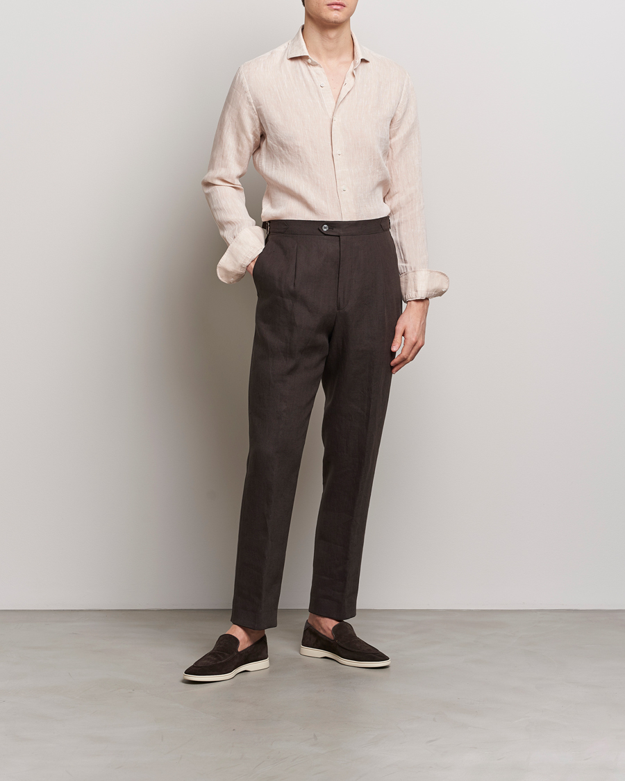 Heren | Overhemden | Grigio | Linen Casual Shirt Beige