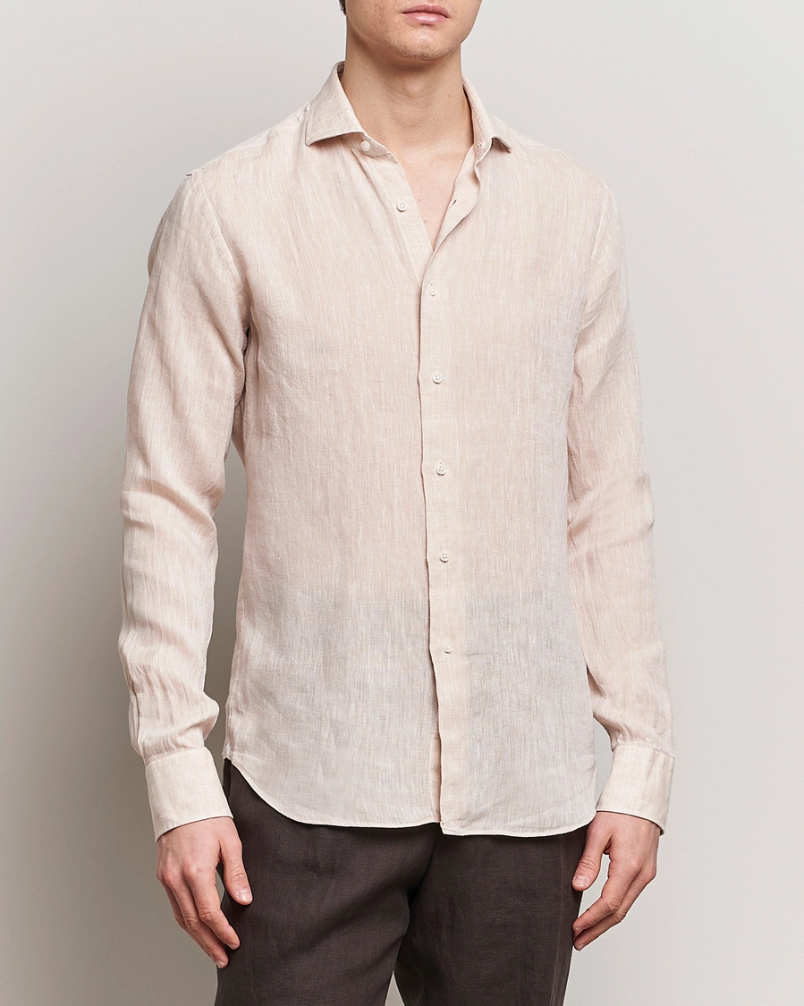 Heren | Linnen overhemden | Grigio | Linen Casual Shirt Beige