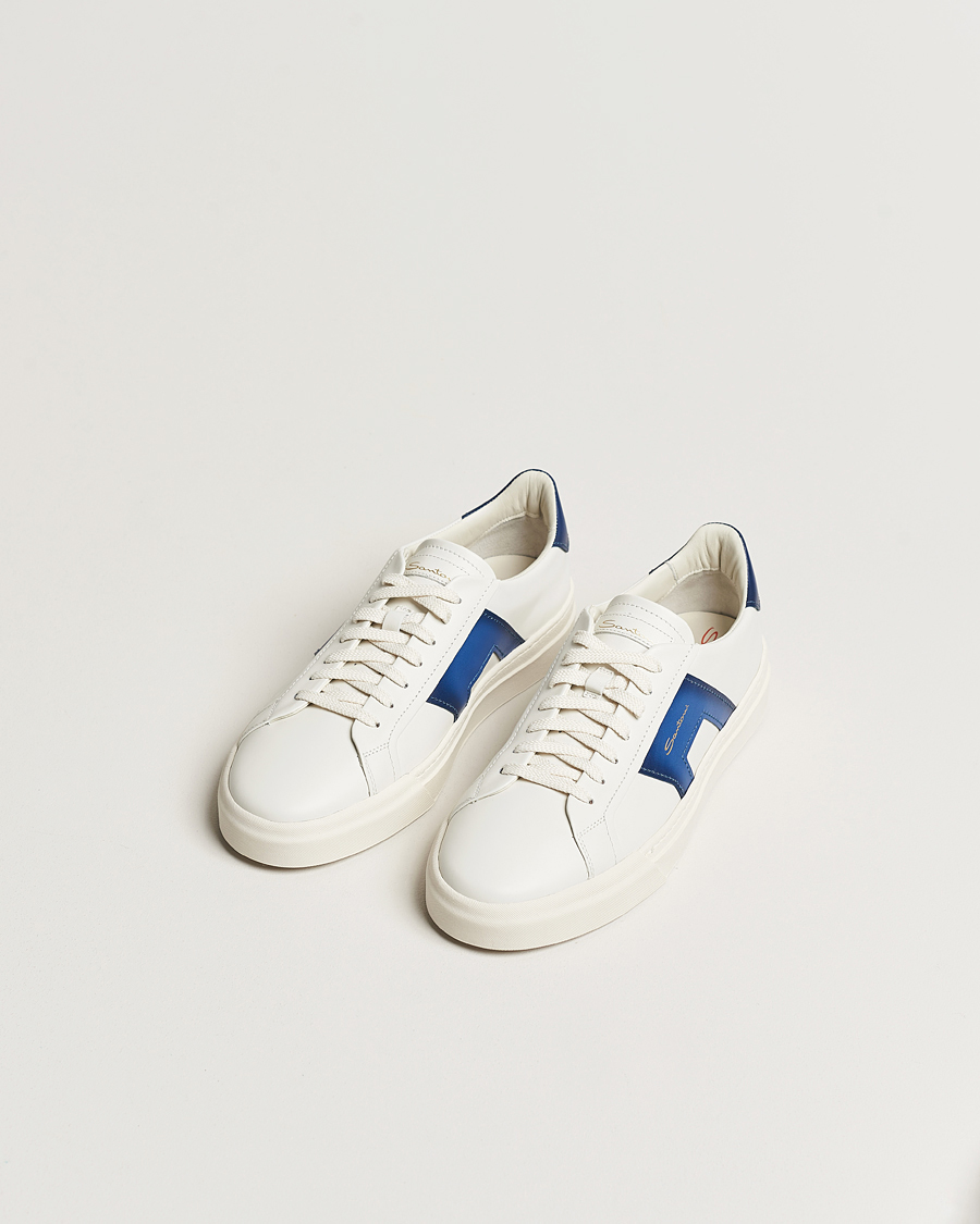 Heren | Afdelingen | Santoni | Double Buckle Sneakers White/Navy