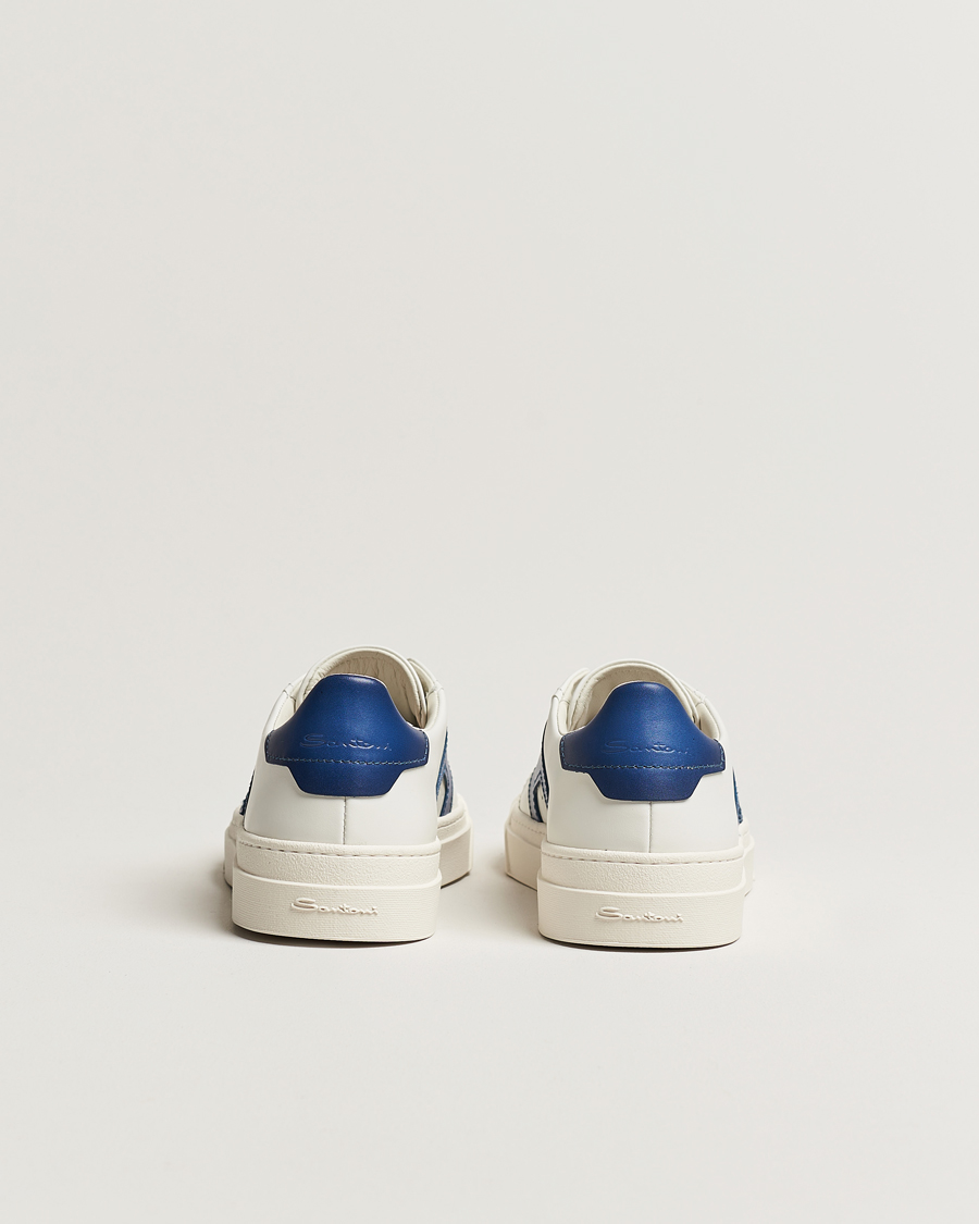 Heren | Santoni Double Buckle Sneakers White/Navy | Santoni | Double Buckle Sneakers White/Navy