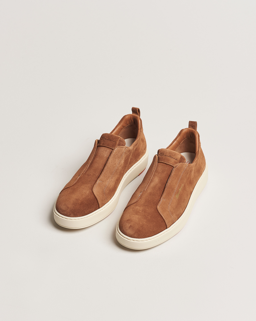 Heren | Italian Department | Santoni | Cleanic No Lace Sneakers Brown Suede