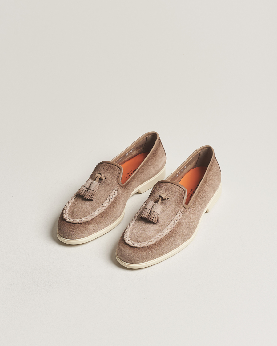 Heren | Handgemaakte schoenen | Santoni | Summer Tassel Loafers Beige Suede