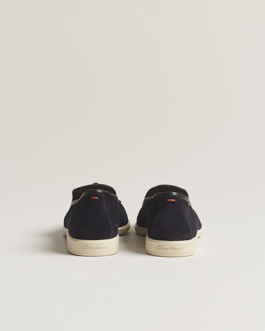 Heren | Santoni Summer Tassel Loafers Navy Suede | Santoni | Summer Tassel Loafers Navy Suede