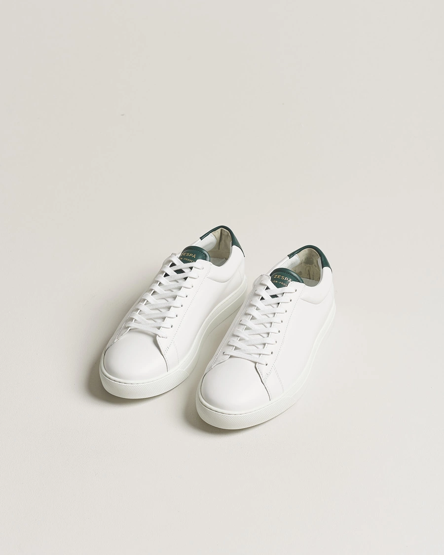 Heren | Schoenen | Zespà | ZSP4 Nappa Leather Sneakers White/Dark Green