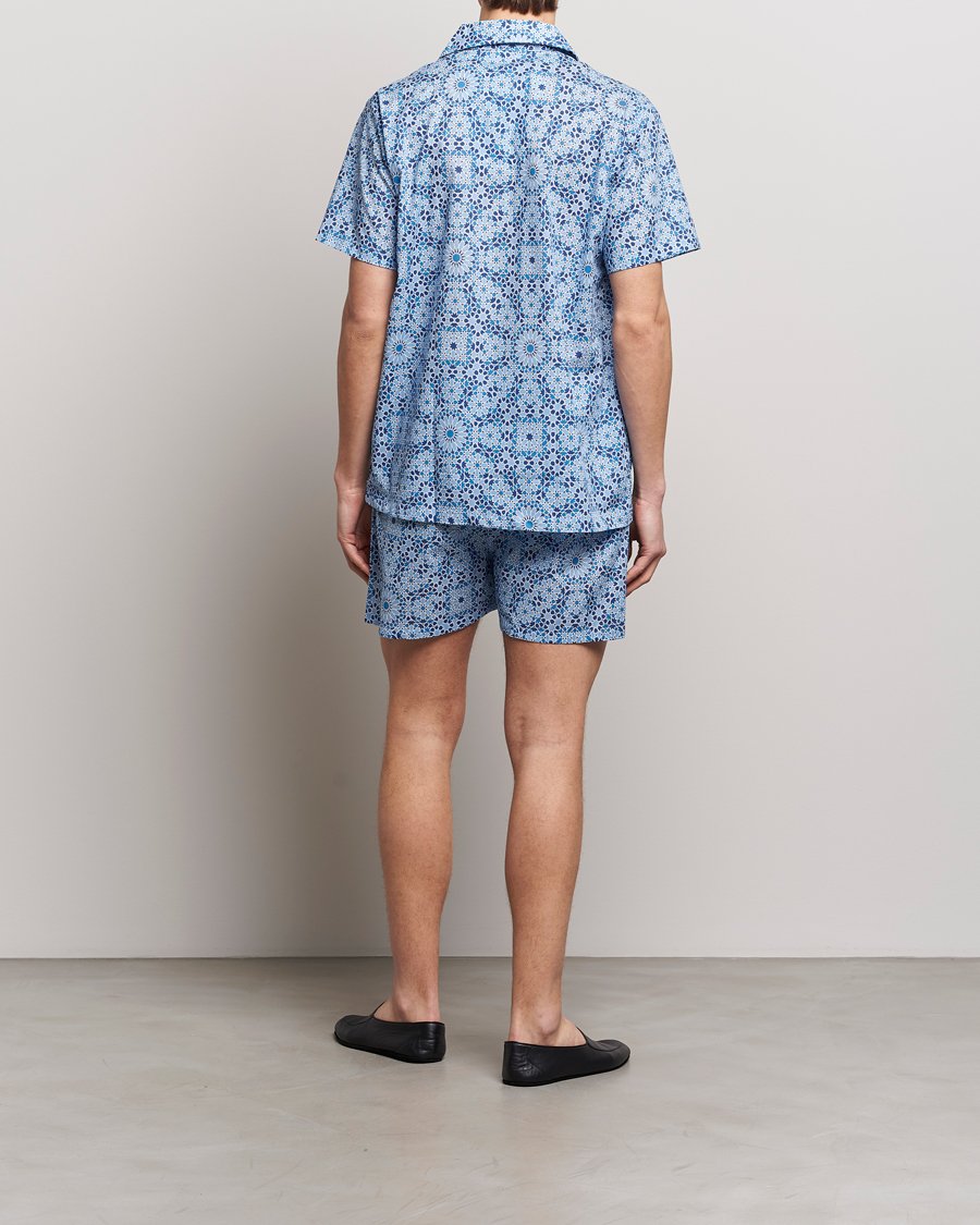 Heren |  | Derek Rose | Shortie Printed Cotton Pyjama Set Blue