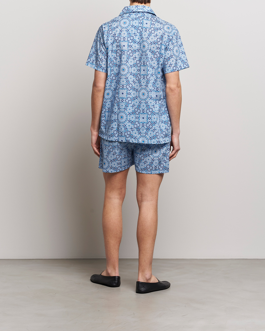 Heren | Best of British | Derek Rose | Shortie Printed Cotton Pyjama Set Blue