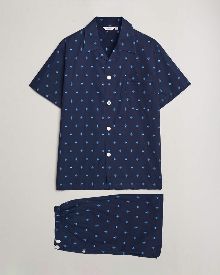 Heren | Pyjama's en gewaden | Derek Rose | Shortie Printed Cotton Pyjama Set Navy