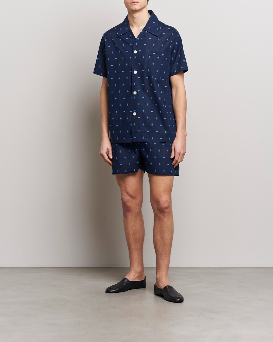 Heren | Pyjama's en gewaden | Derek Rose | Shortie Printed Cotton Pyjama Set Navy