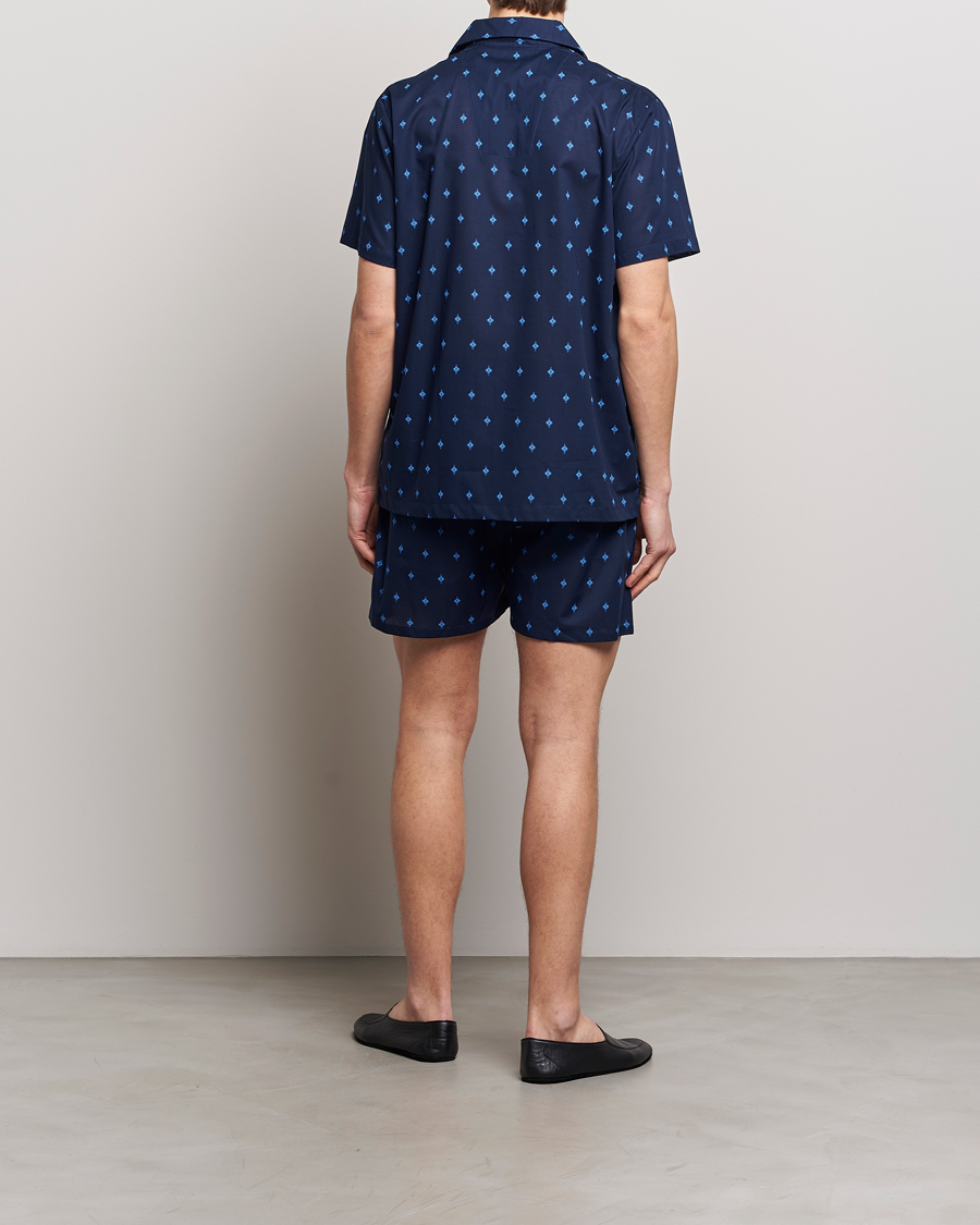 Heren |  | Derek Rose | Shortie Printed Cotton Pyjama Set Navy