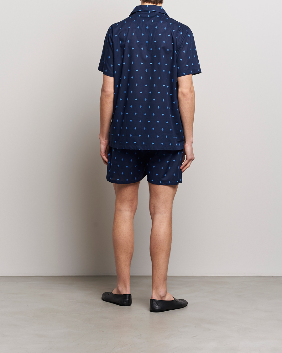 Heren | Best of British | Derek Rose | Shortie Printed Cotton Pyjama Set Navy